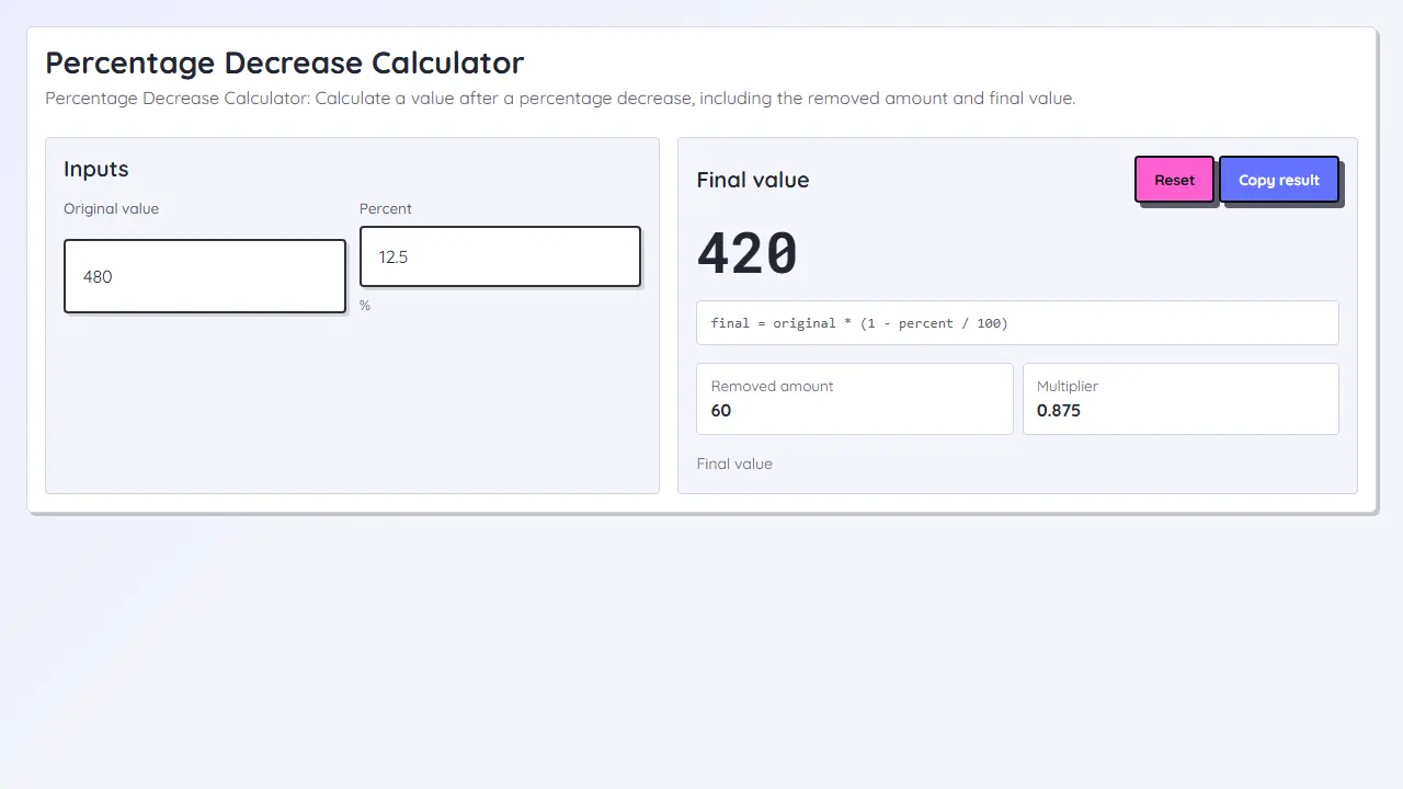 Percentage Decrease Calculator teaser image