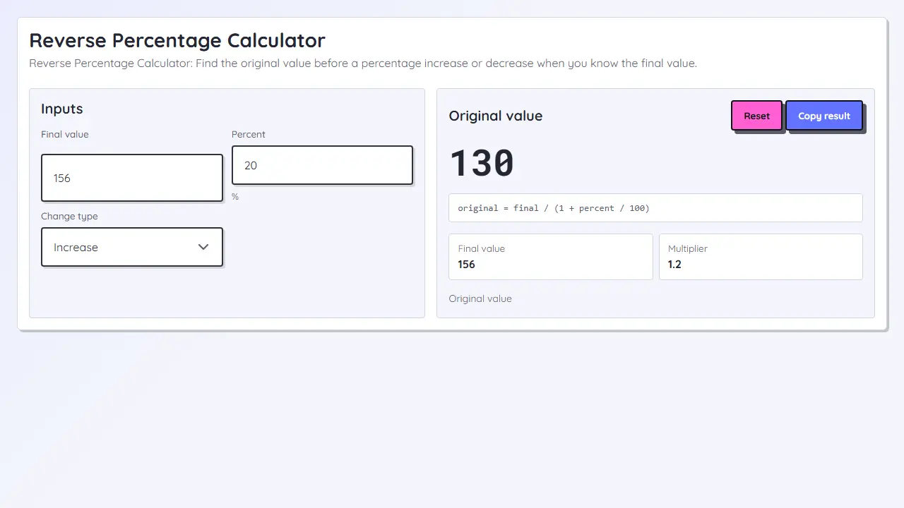 Reverse Percentage Calculator teaser image